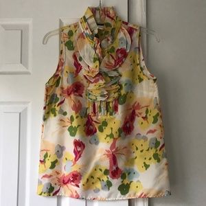 J. Crew Frances Floral Ruffle Silk Sleeveless Top